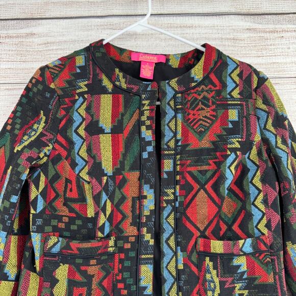 Catherine Malandrino Knit Southwest Aztec Print Jacket Women's 4 Black/Red/Green - Picture 3 of 14